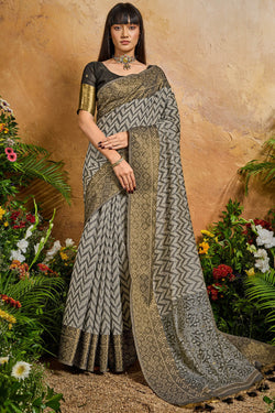 Smoky Black Viscose Cotton Patola Silk Saree