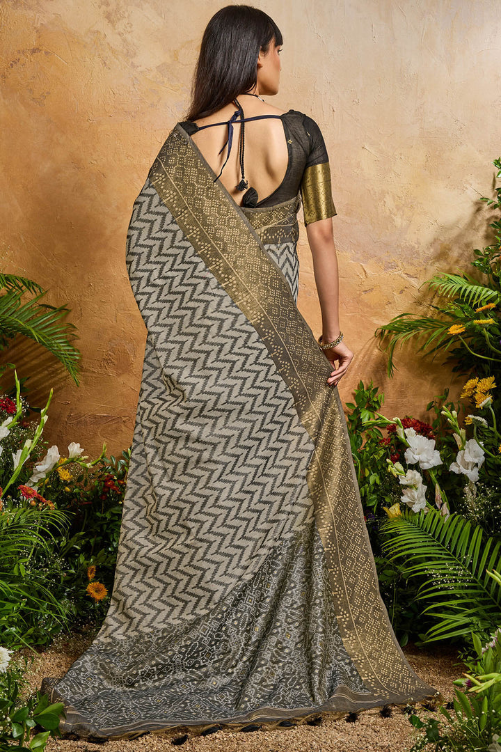Smoky Black Viscose Cotton Patola Silk Saree