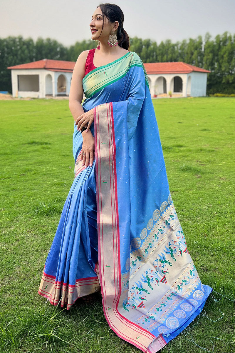 Soft Blue Paithani Silk Saree