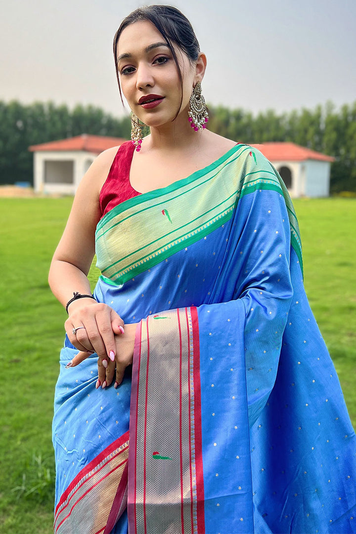 Soft Blue Paithani Silk Saree