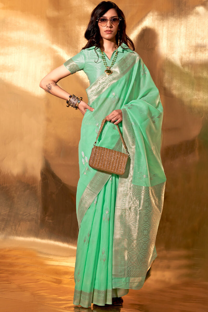 Soft Green Linen Silk Saree