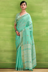 Soft Green Linen Silk Saree