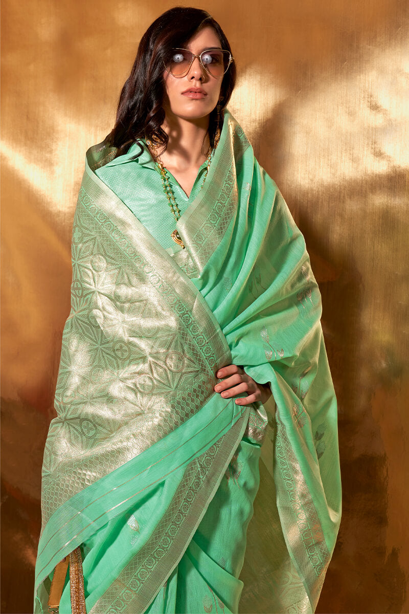 Soft Green Linen Silk Saree