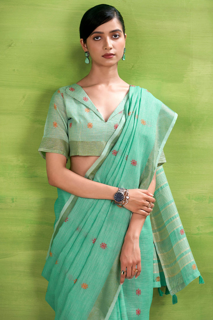 Soft Green Linen Silk Saree