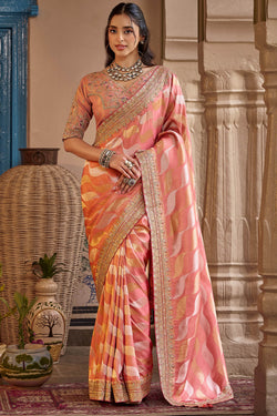 Soft Pink Hand Work Viscose Saree with Stiched Blouse