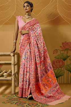 Soft Pink Kashmiri Modal Pashmina Silk Saree