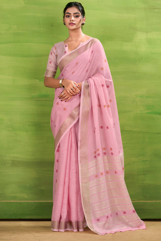 Soft Pink Linen Silk Saree