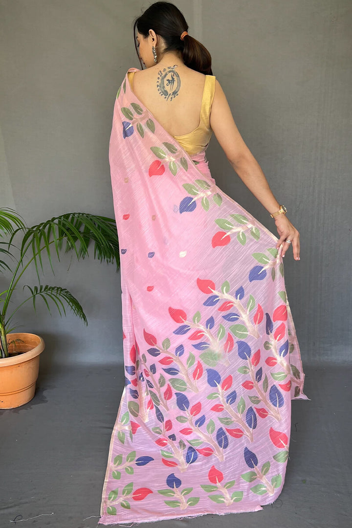 Soft Pink Linen Silk Saree