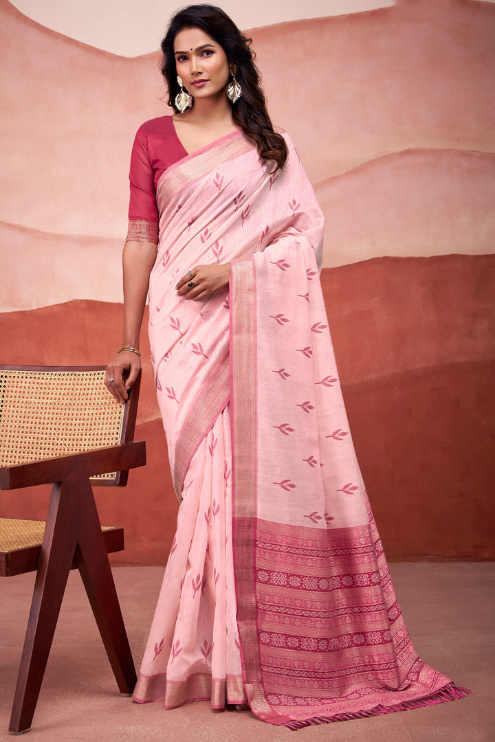 Soft Pink Modal Cotton Silk Saree