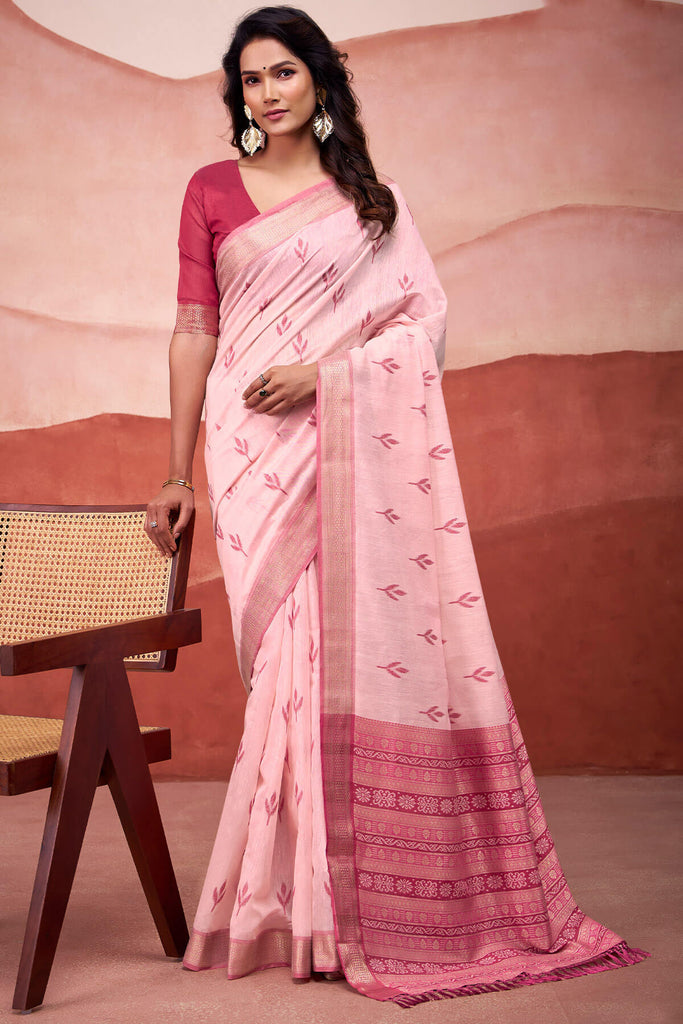 Soft Pink Modal Cotton Silk Saree
