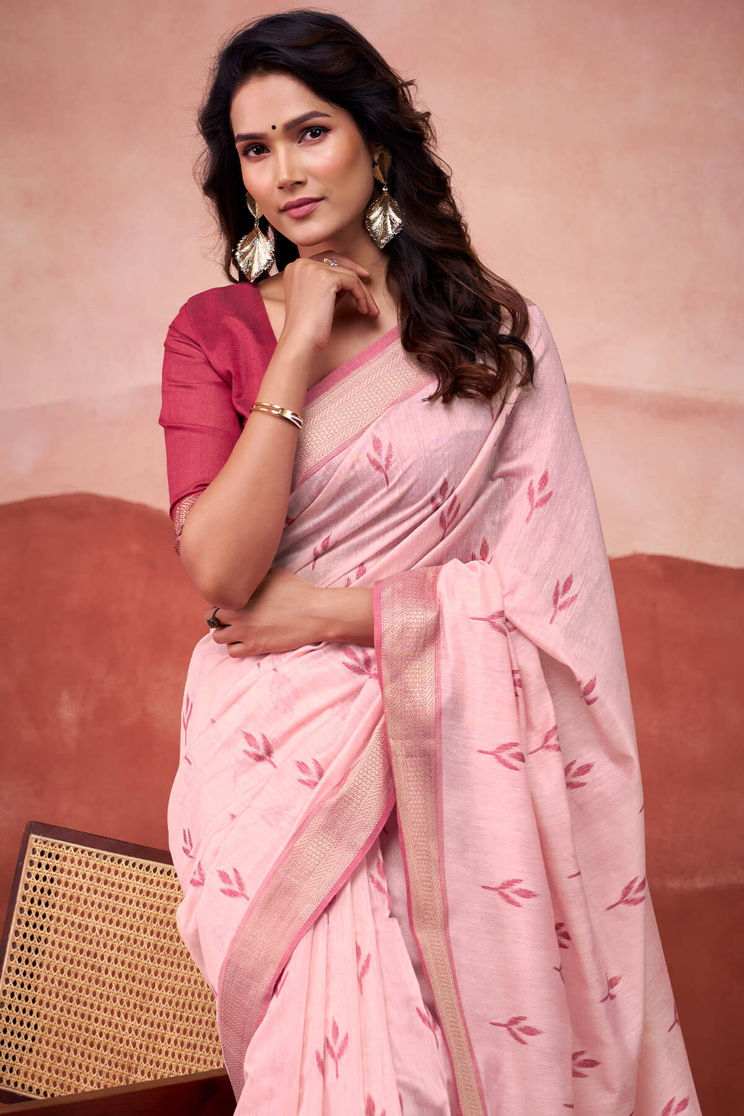 Soft Pink Modal Cotton Silk Saree