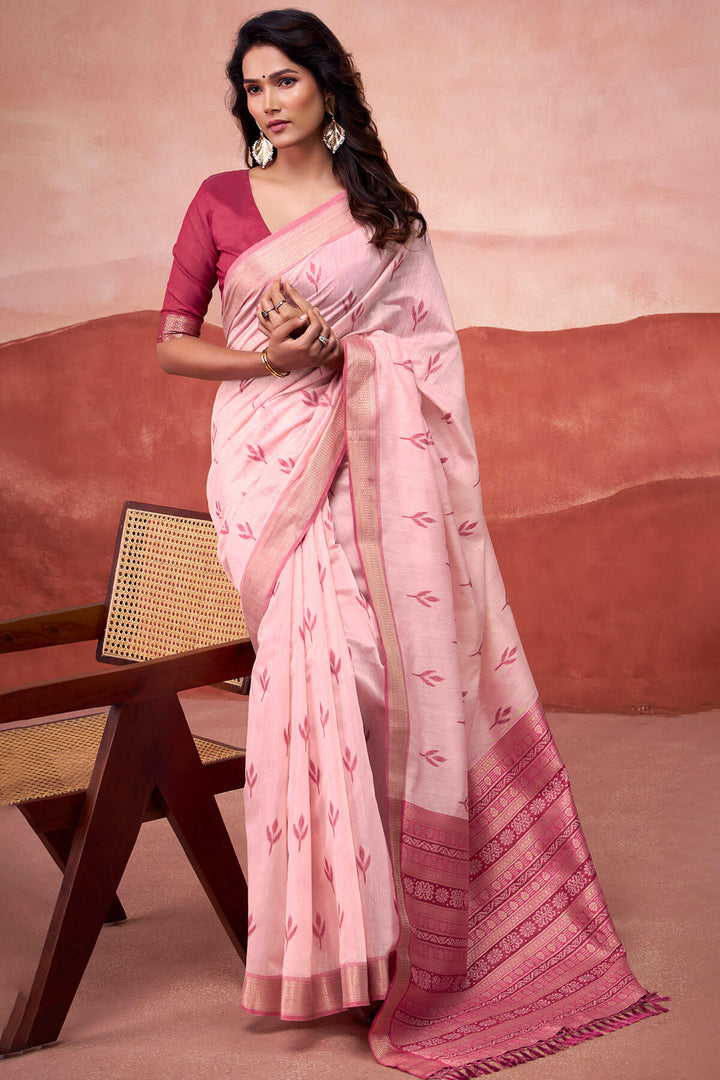 Soft Pink Modal Cotton Silk Saree