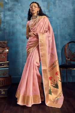 Soft Pink Paithani Tissue Silk Saree