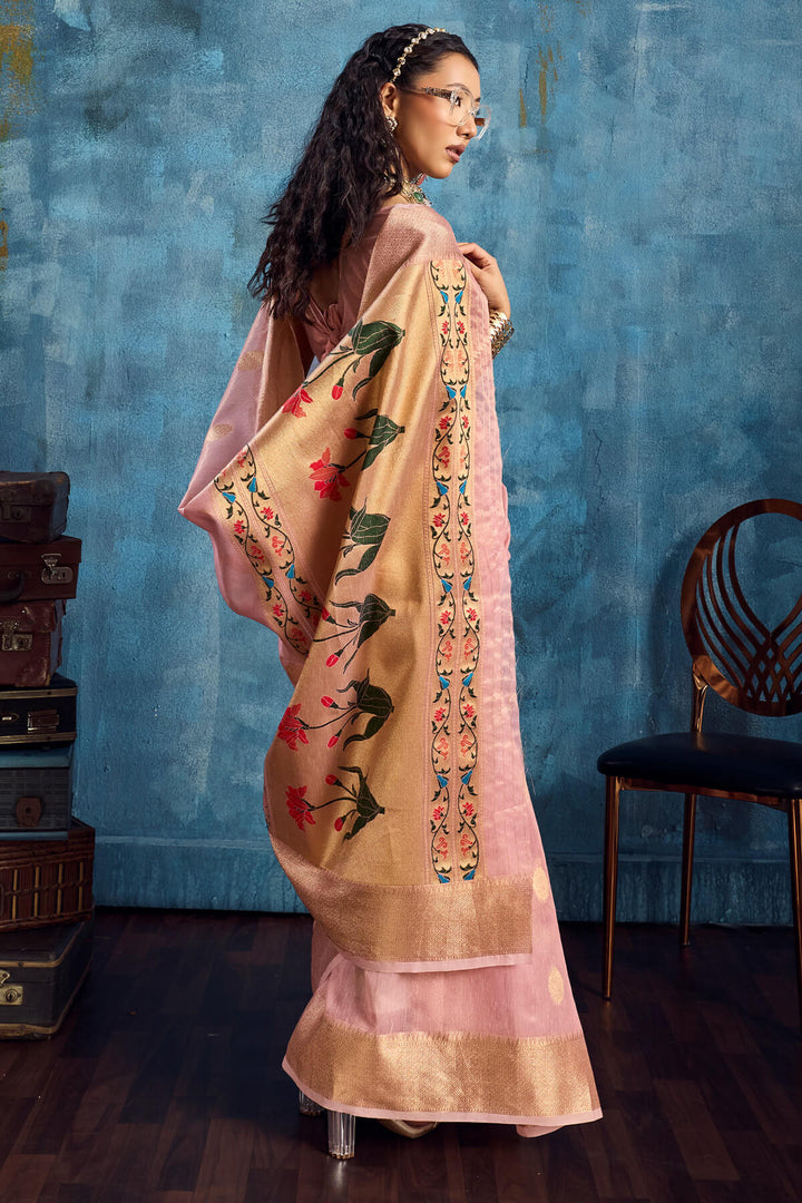 Soft Pink Paithani Tissue Silk Saree