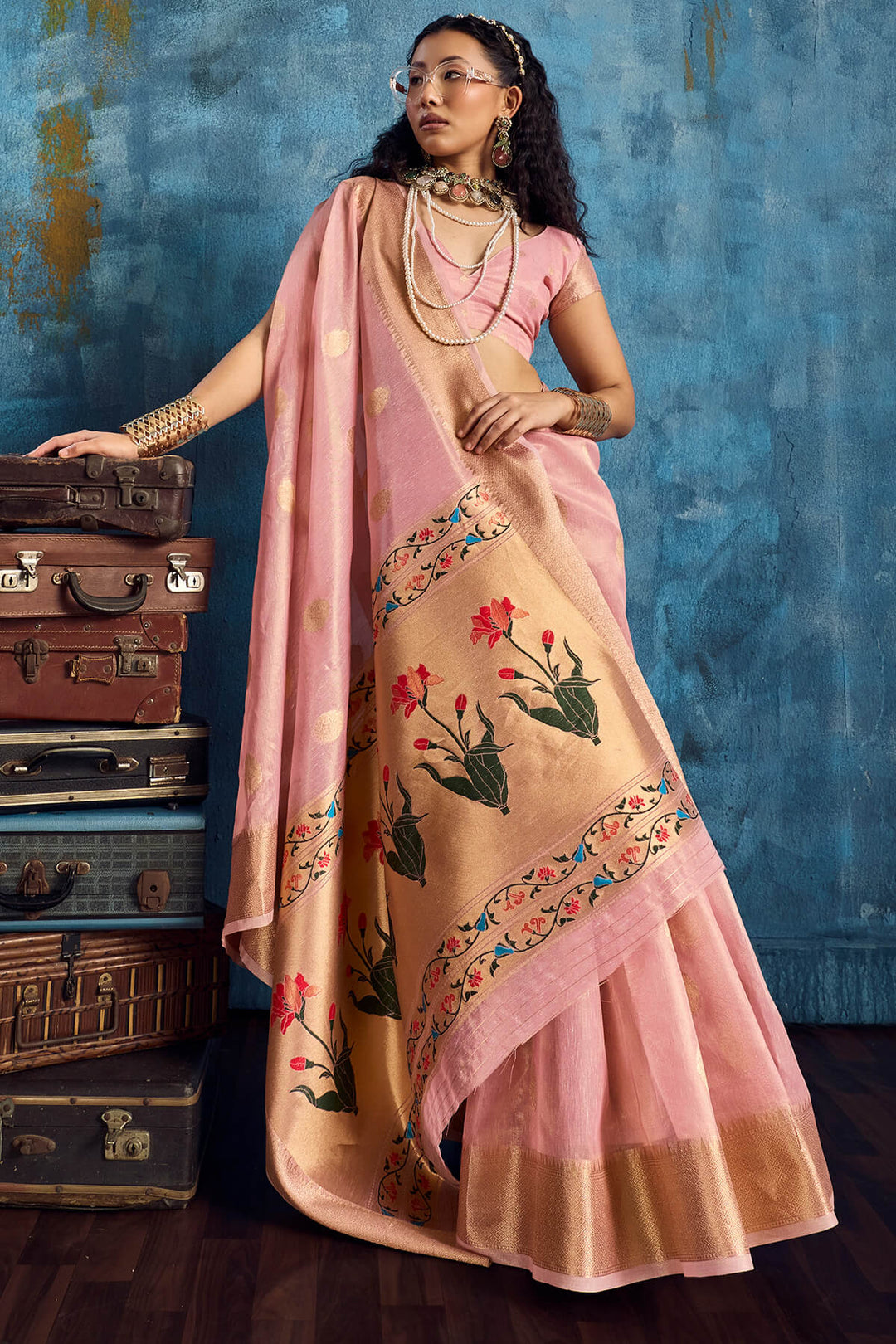 Soft Pink Paithani Tissue Silk Saree