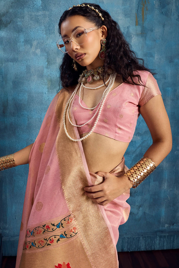 Soft Pink Paithani Tissue Silk Saree