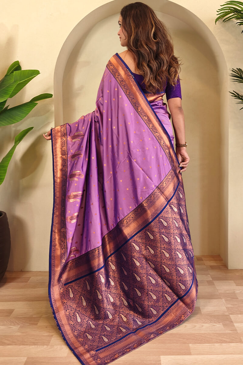 Soft Purple Zari Woven Banarasi Soft Silk Saree