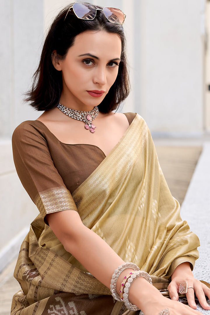 Sorrell Brown Banarasi Soft Silk Saree