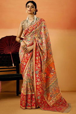Sorrell Brown Kashmiri Modal Pashmina Silk Saree