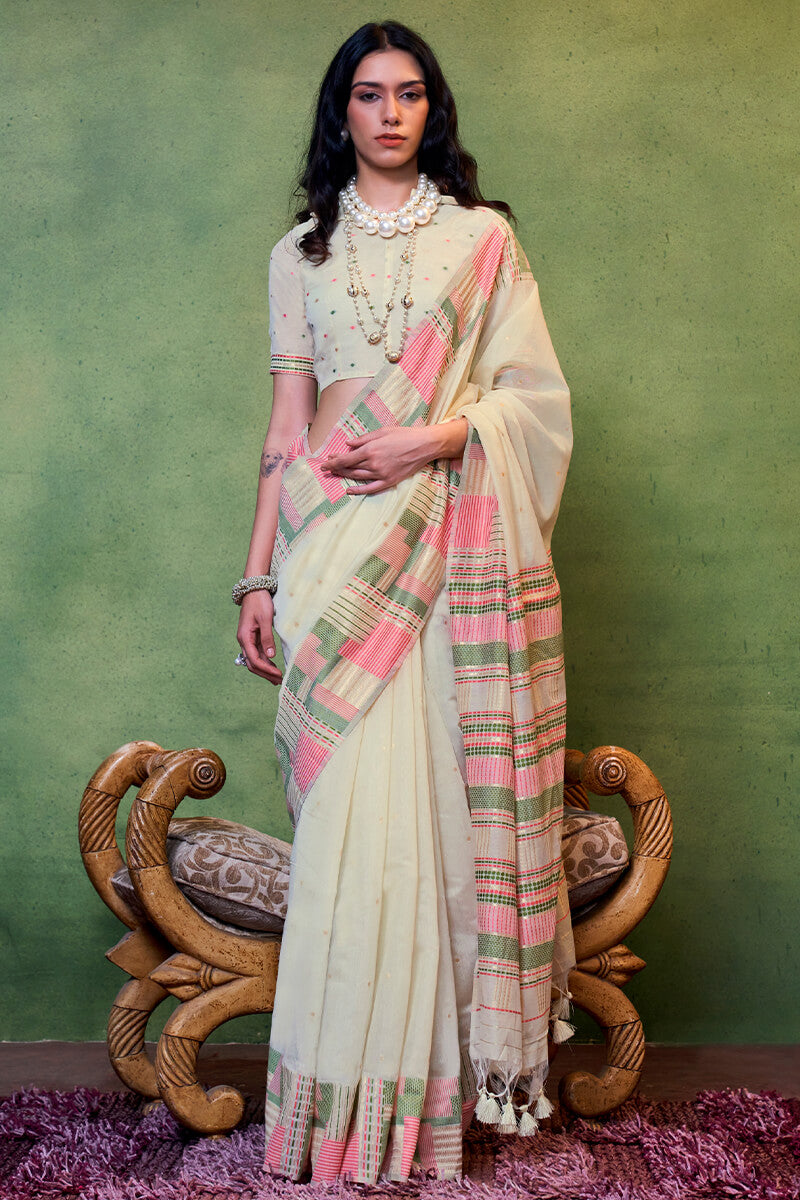 Spanish Beige Cotton Silk Saree