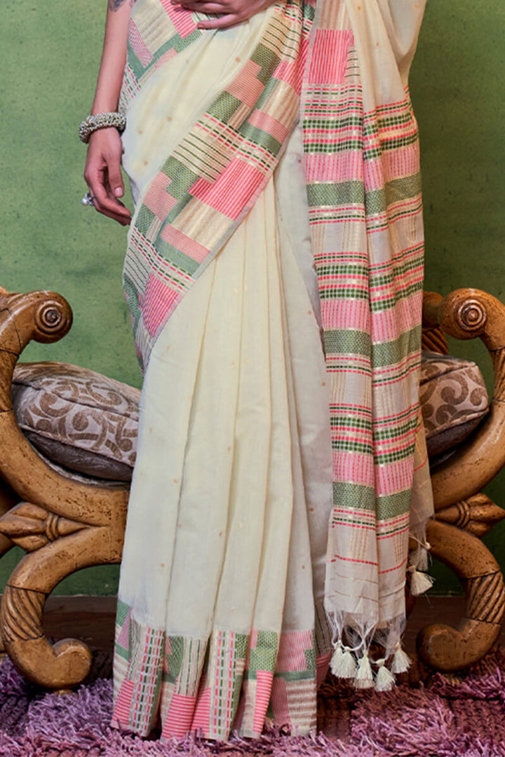 Spanish Beige Cotton Silk Saree