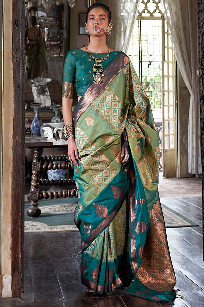 Spanish Green Banarasi Silk Saree