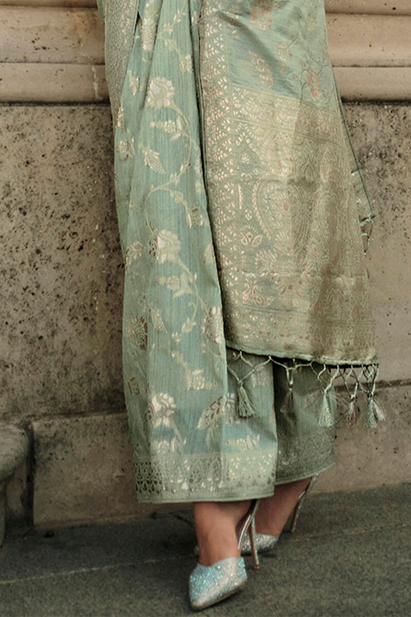Spanish Green Gota Zari Woven Banarasi Silk Saree