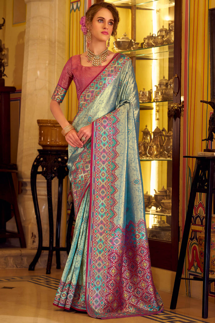 Spanish Green Patola Tissue Silk Saree