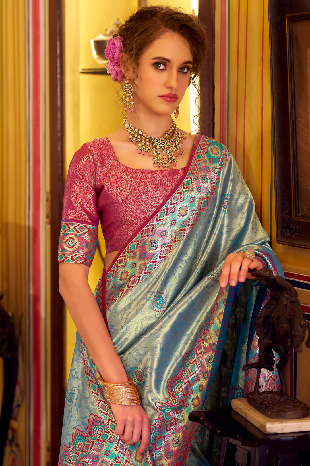 Spanish Green Patola Tissue Silk Saree
