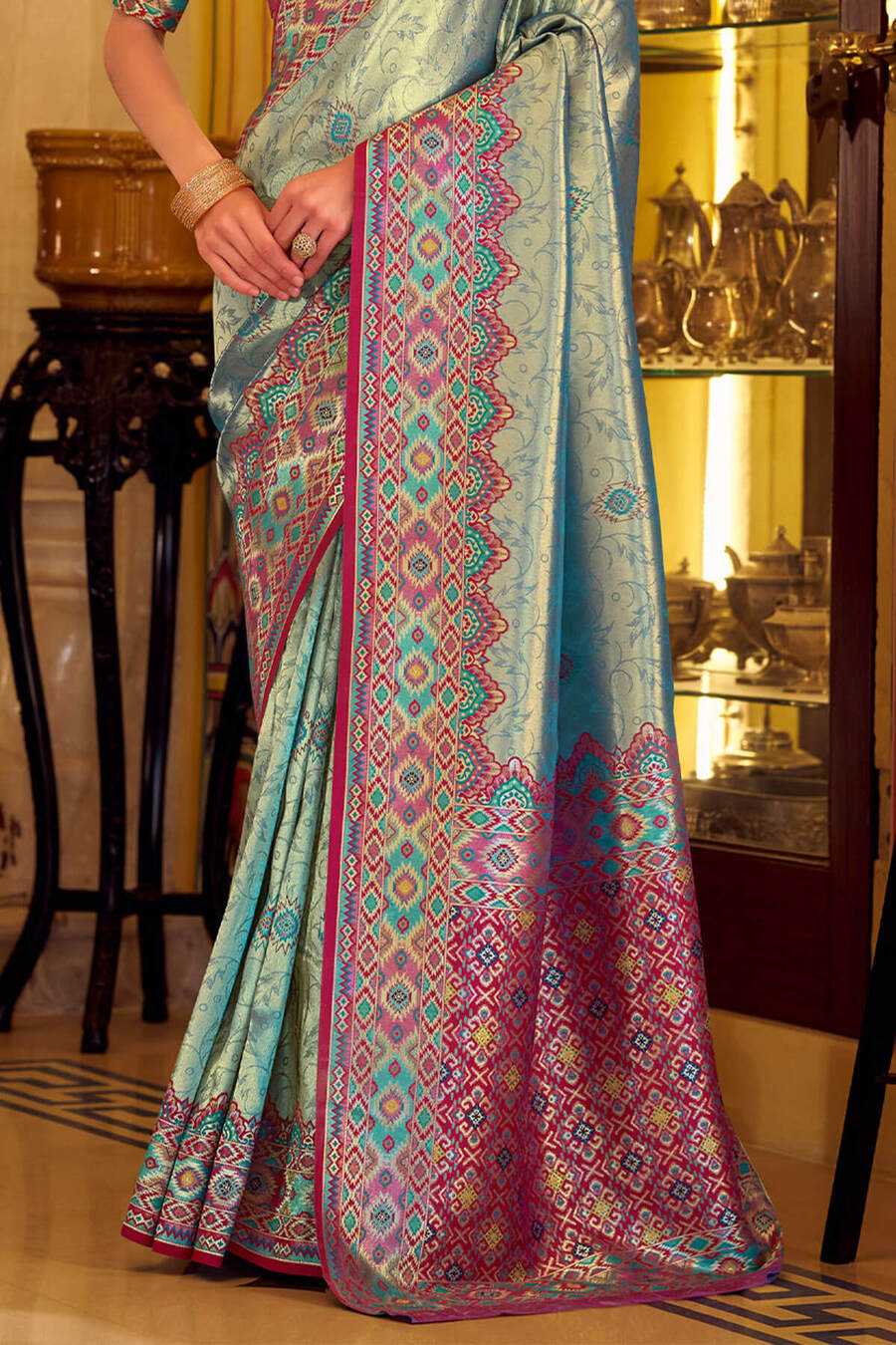 Spanish Green Patola Tissue Silk Saree