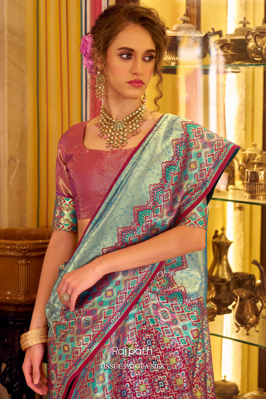 Spanish Green Patola Tissue Silk Saree