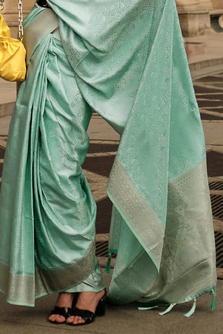 Spanish Green Zari Woven Banarasi Satin Silk Saree