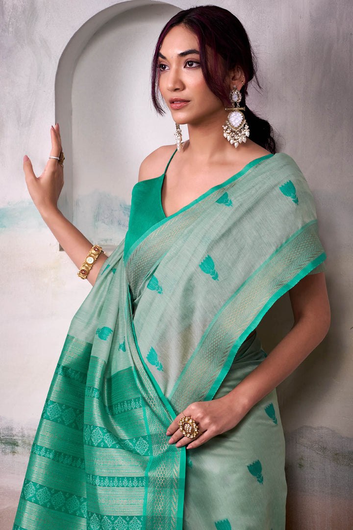 Spanish Green Zari Woven Cotton Silk Saree