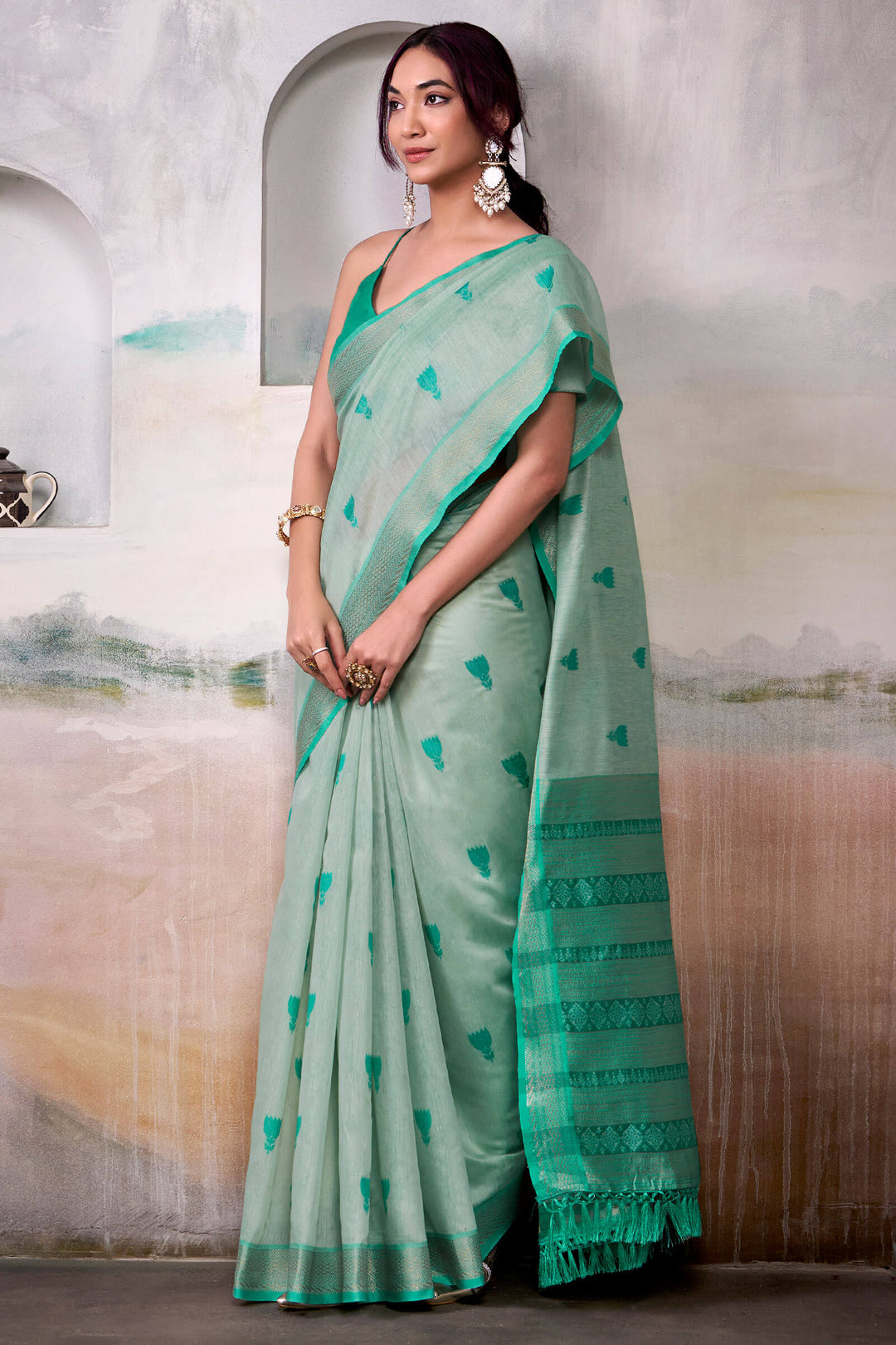 Spanish Green Zari Woven Cotton Silk Saree
