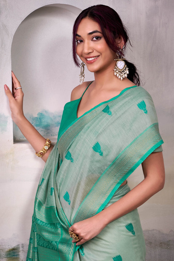 Spanish Green Zari Woven Cotton Silk Saree