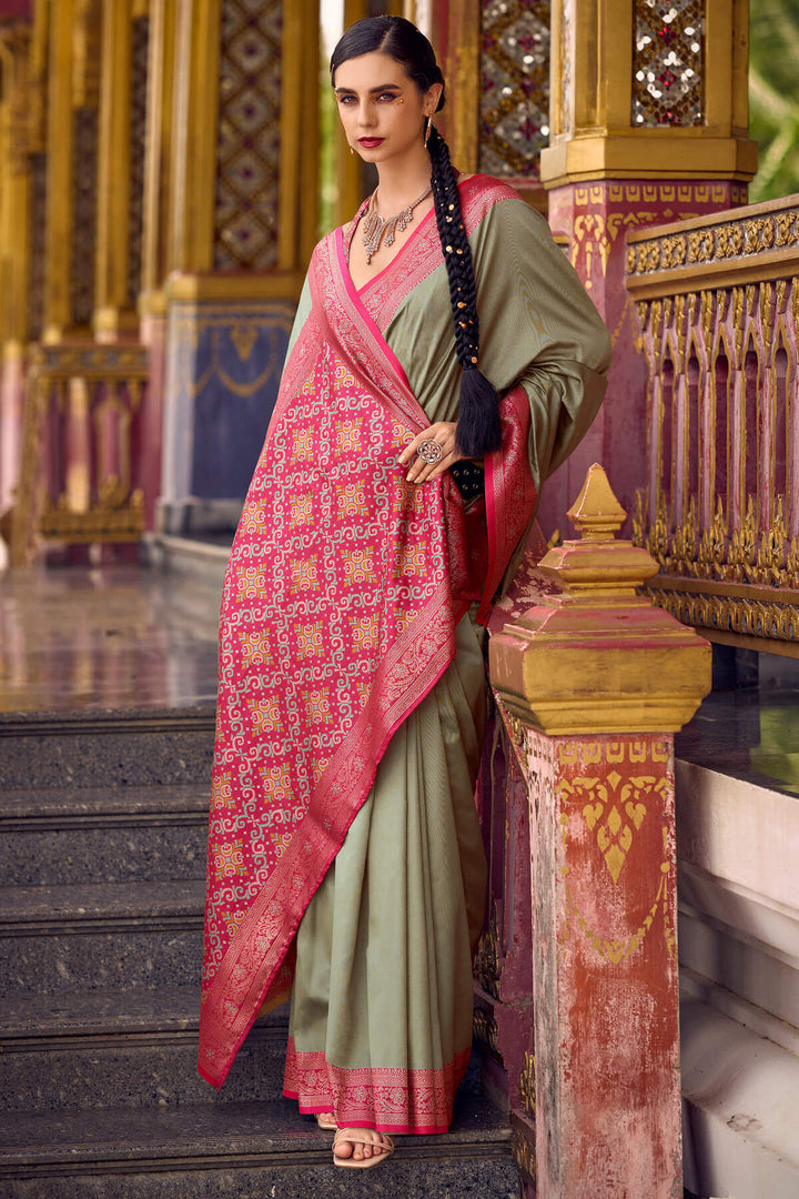 Spanish Green Zari Woven Soft Silk Saree