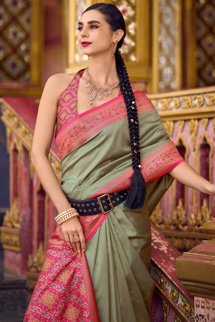 Spanish Green Zari Woven Soft Silk Saree