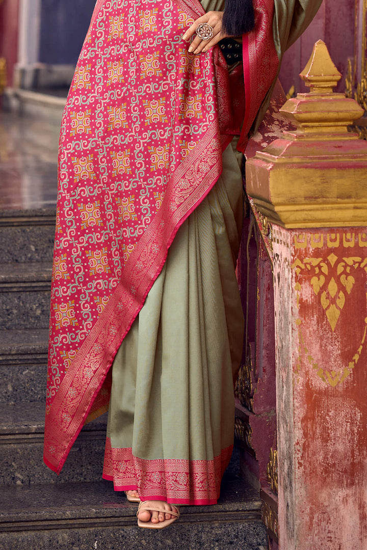 Spanish Green Zari Woven Soft Silk Saree