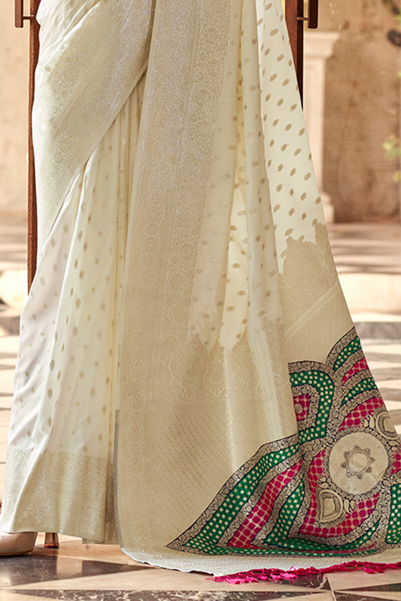 Spanish White Soft Banarasi silk saree