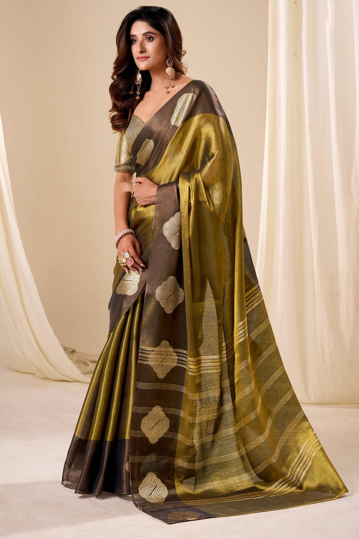 Spicy Mustard Banarasi Tissue Silk Saree