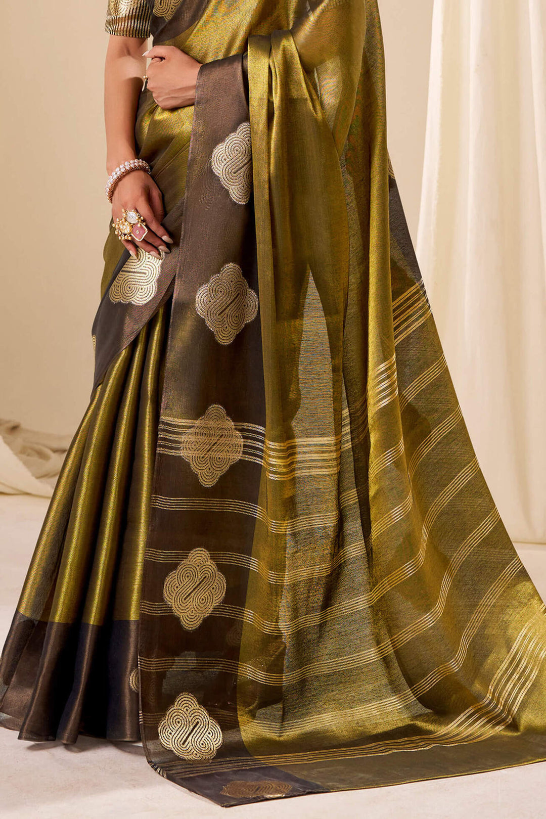 Spicy Mustard Banarasi Tissue Silk Saree