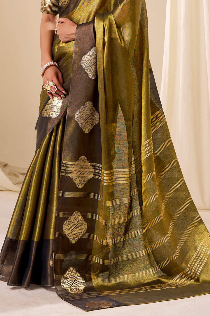 Spicy Mustard Banarasi Tissue Silk Saree