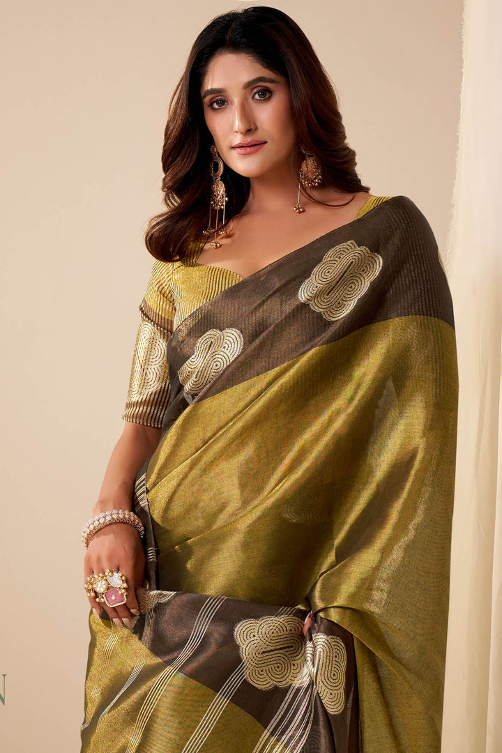 Spicy Mustard Banarasi Tissue Silk Saree