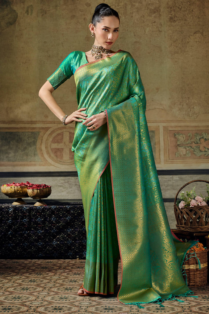 Spring Green Zari Woven Kanjivaram Silk Saree