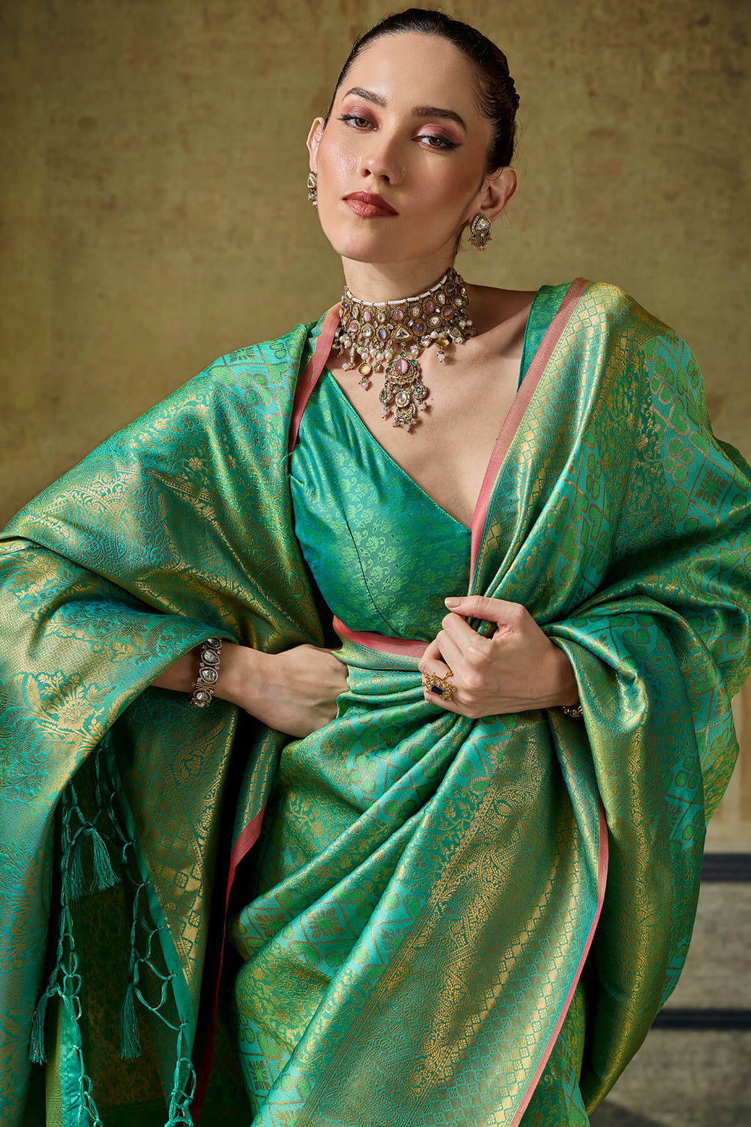 Spring Green Zari Woven Kanjivaram Silk Saree
