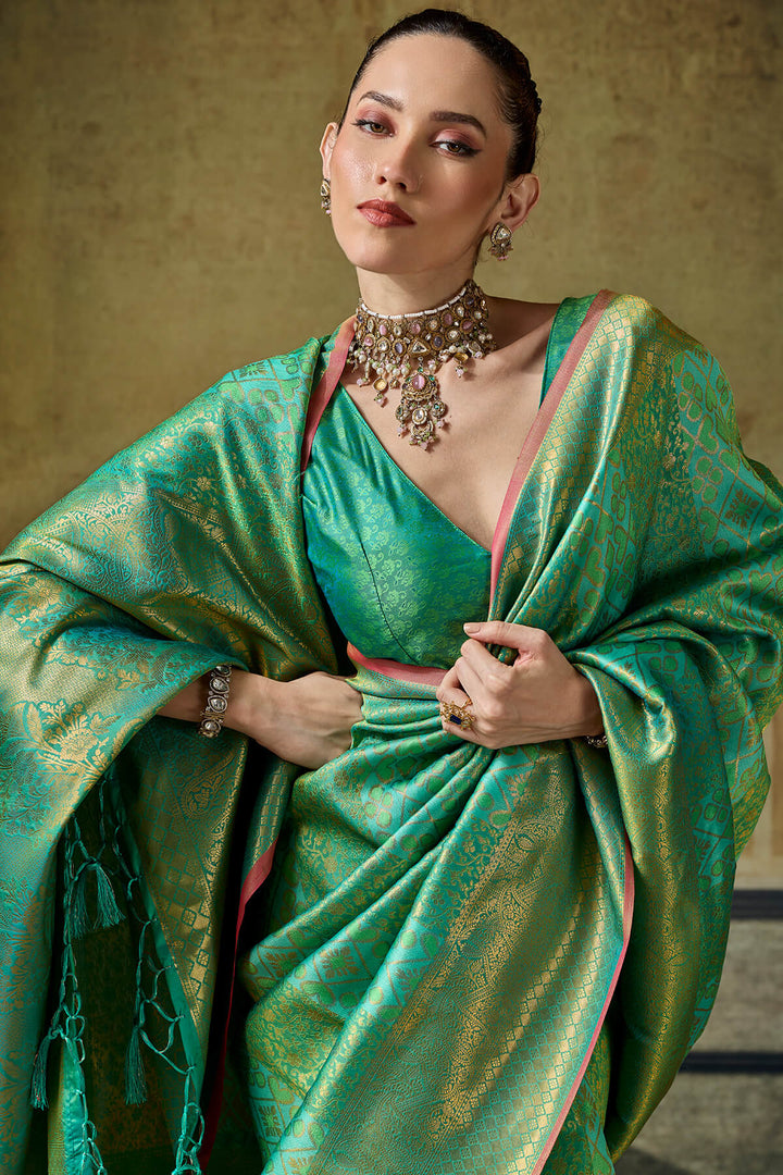 Spring Green Zari Woven Kanjivaram Silk Saree