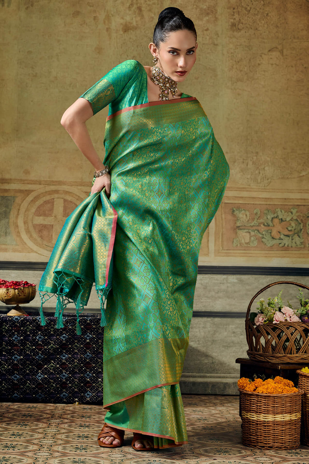 Spring Green Zari Woven Kanjivaram Silk Saree