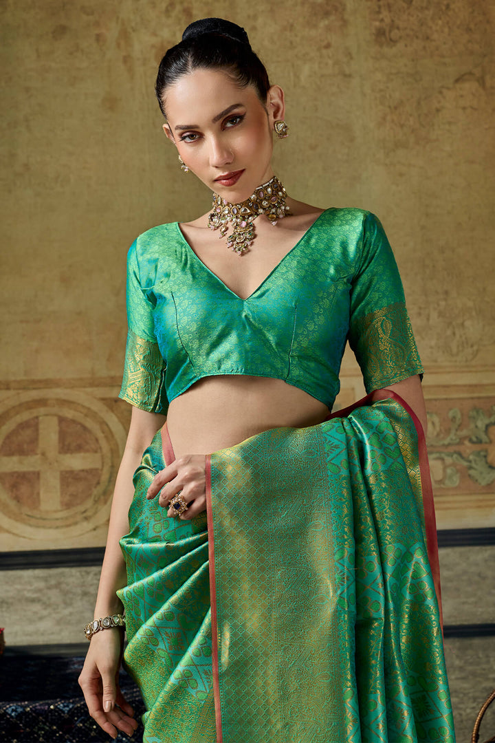 Spring Green Zari Woven Kanjivaram Silk Saree