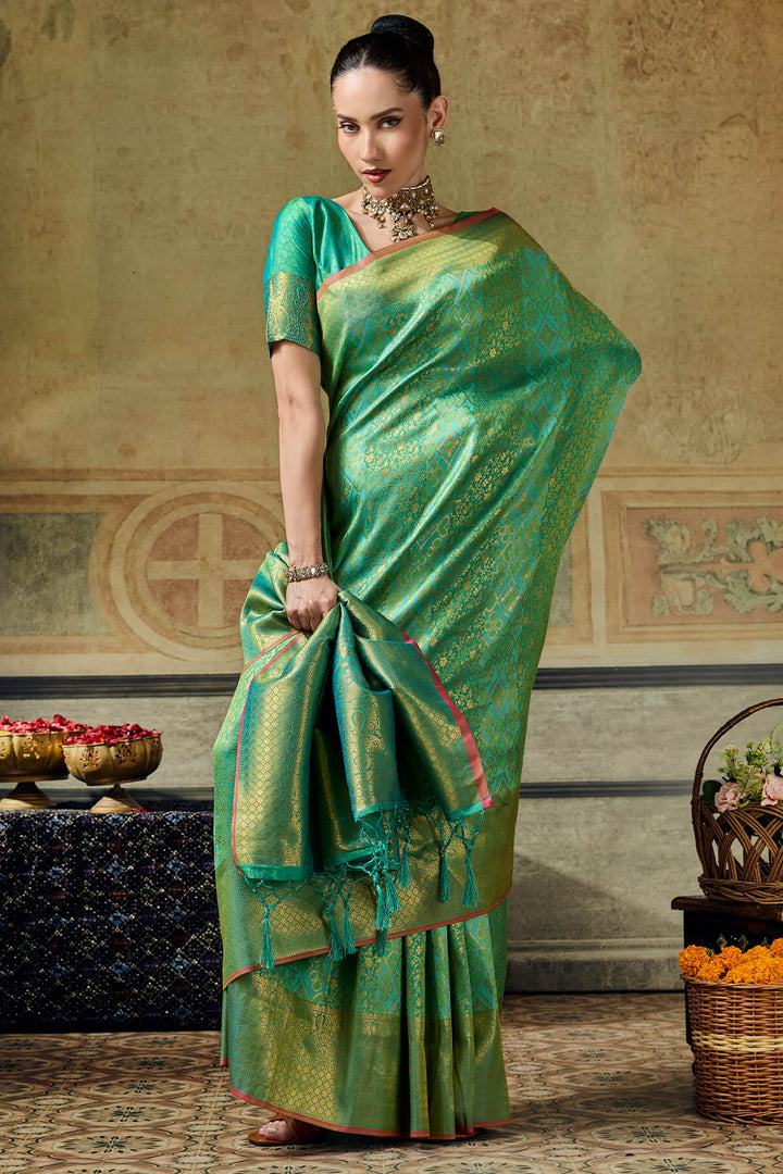 Spring Green Zari Woven Kanjivaram Silk Saree