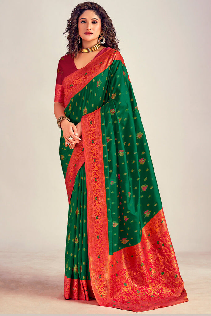 Spruce Green Soft Banarasi Silk Saree